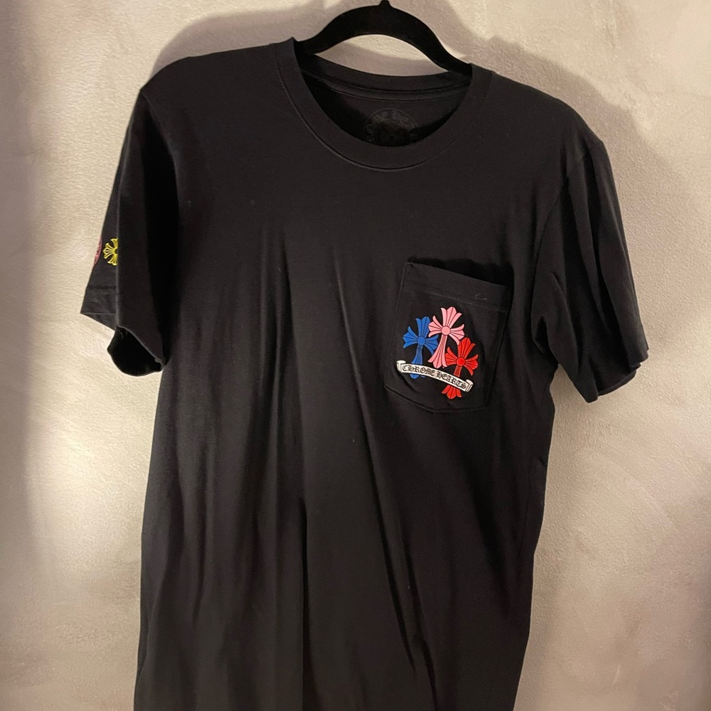 Chrome Hearts Black Tee with Colorful Pocket Design